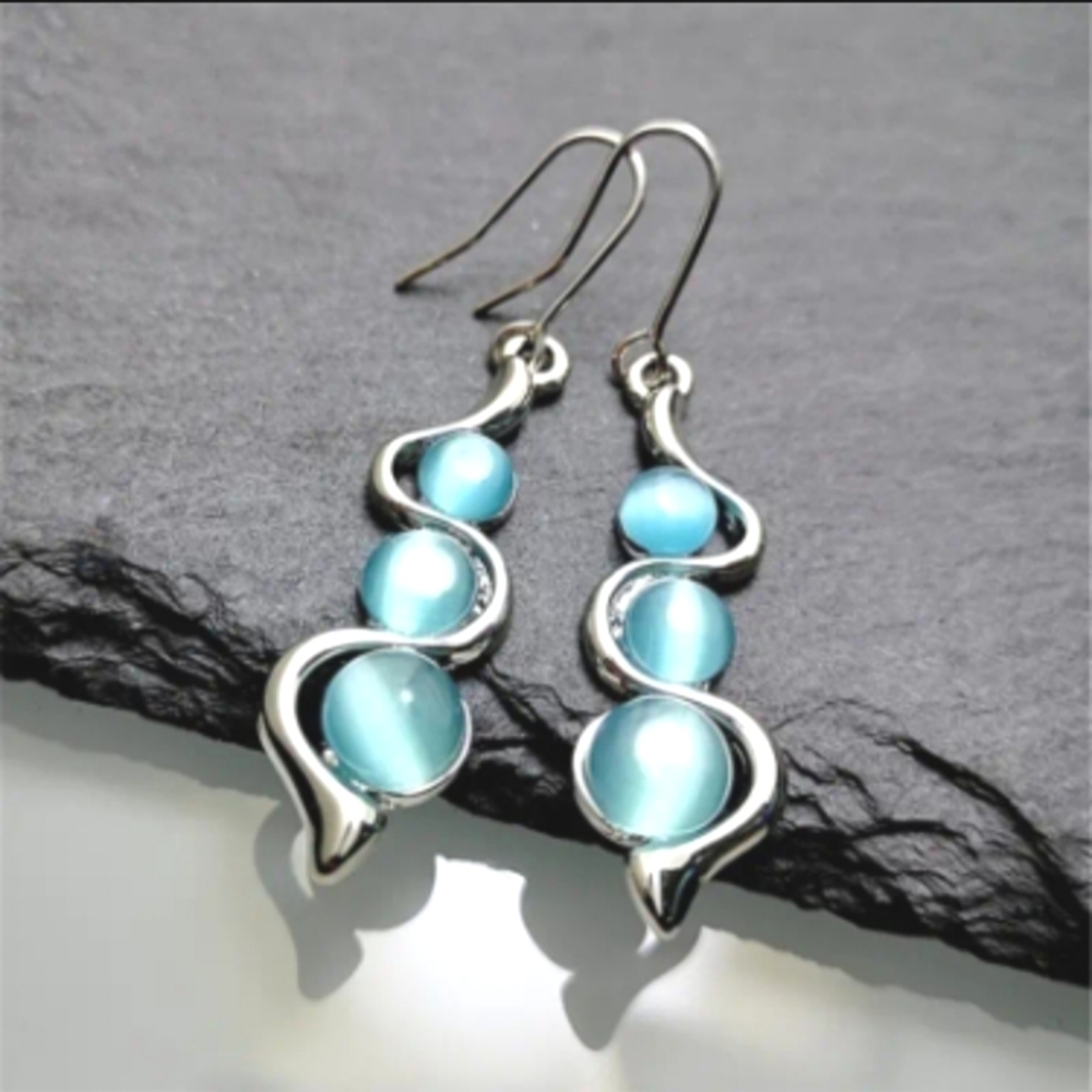New Silver plated fish hook earrings with water coloured blue accents